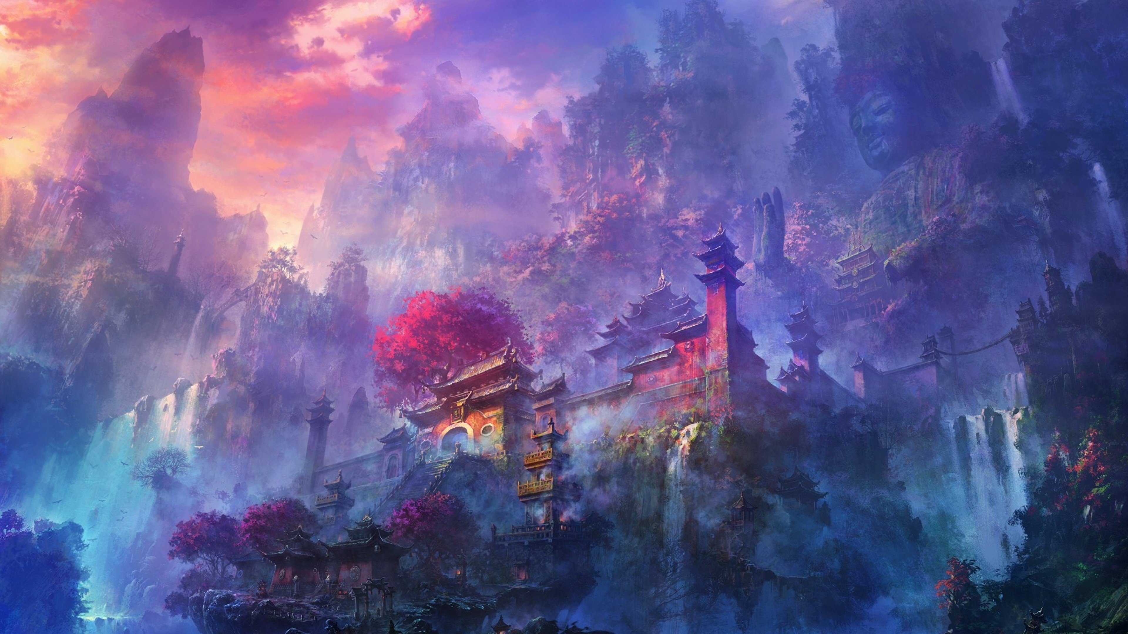 Japanese Mountain Temple Wallpaper - Shaolin Temple Art - HD Wallpaper 