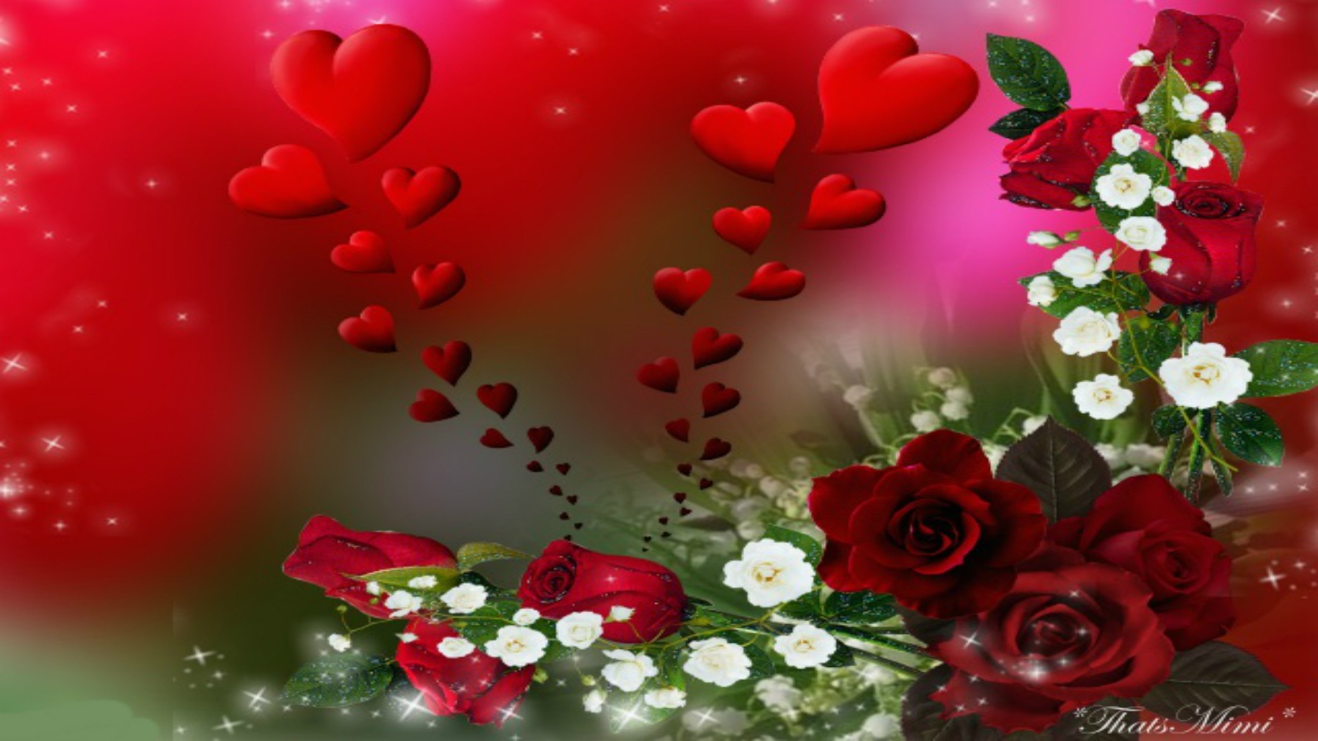 Falling Red Roses Valentines Beautiful Romantic Hearts - Garden Roses - HD Wallpaper 