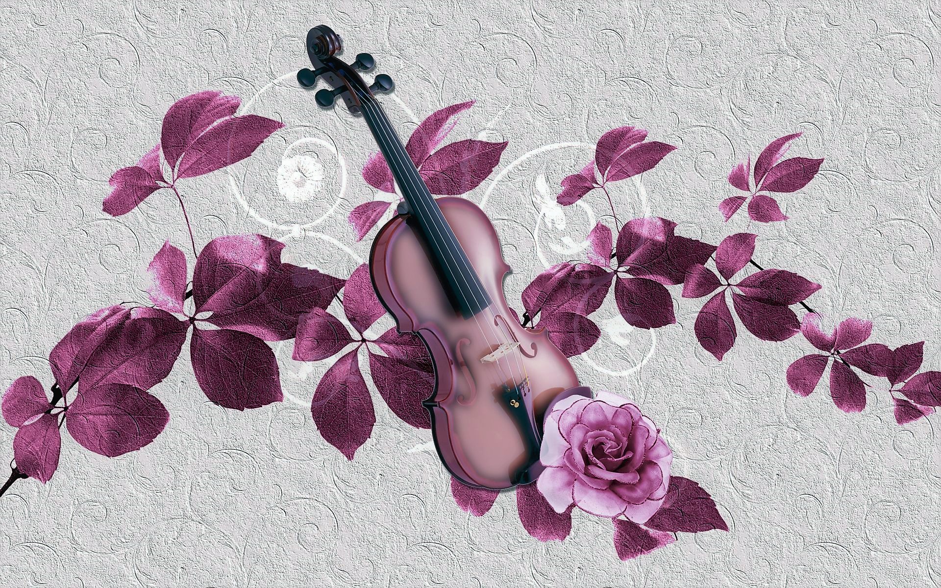 Wallpaper Of Artistic, Leaf, Purple, Rose, Violin Background - Papel De Parede Musica Rosas - HD Wallpaper 