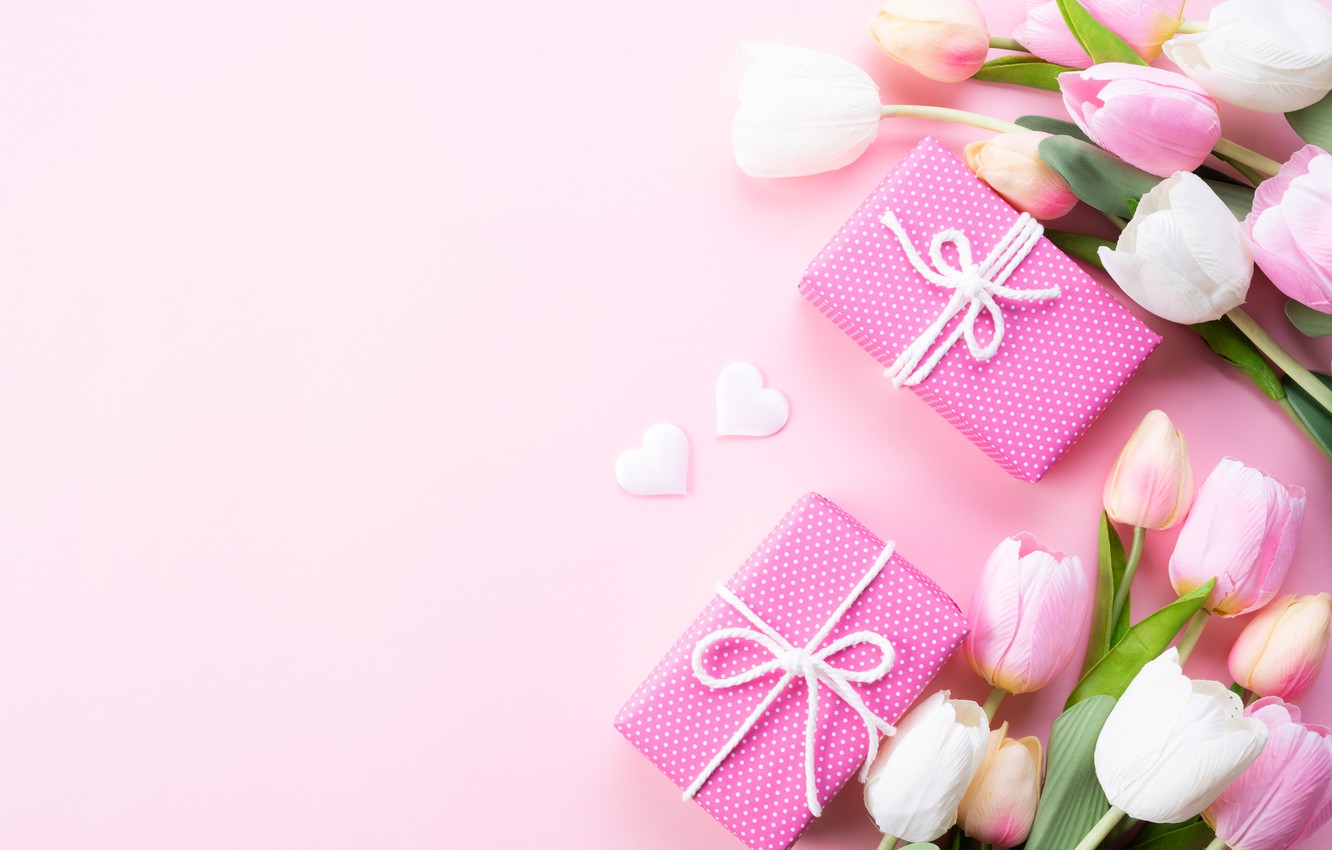Photo Wallpaper Bouquet, Gifts, Tulips, Mother S Day - Mothers Day - HD Wallpaper 