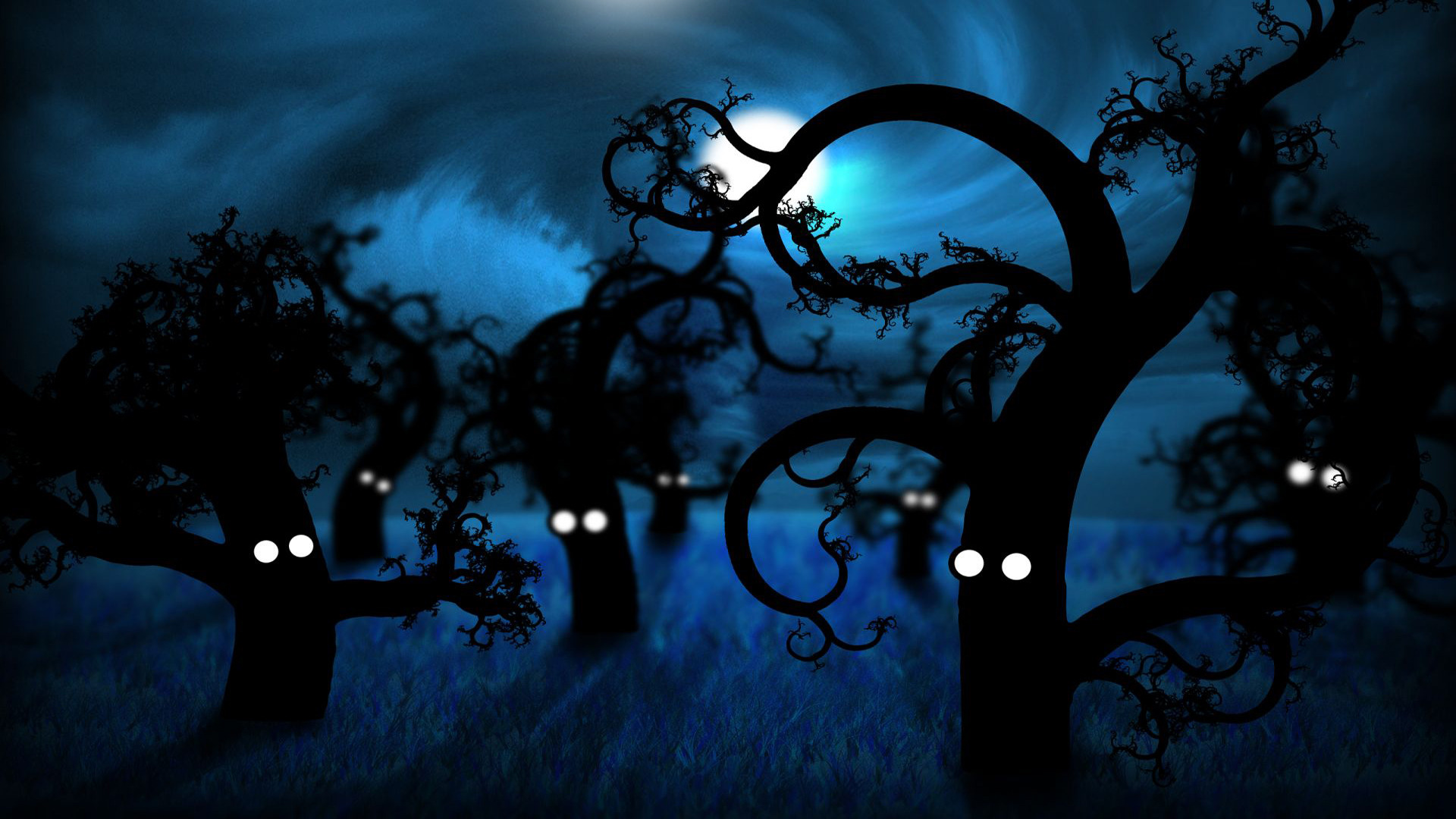 Cartoon Forest With Eyes - HD Wallpaper 