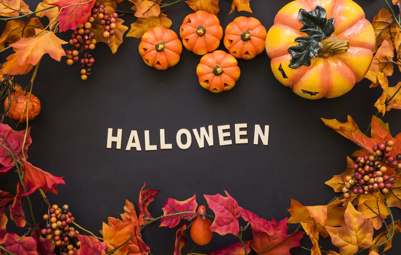 Photo Wallpaper Leaves, Halloween, Pumpkin, Halloween, - Halloween Pumpkin Background - HD Wallpaper 