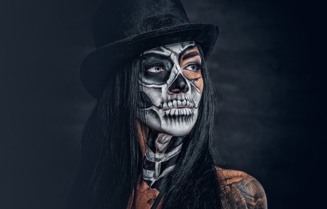 Photo Wallpaper Sake, Female, Makeup, Day Of The Dead - Day Of The Dead Wallaper - HD Wallpaper 