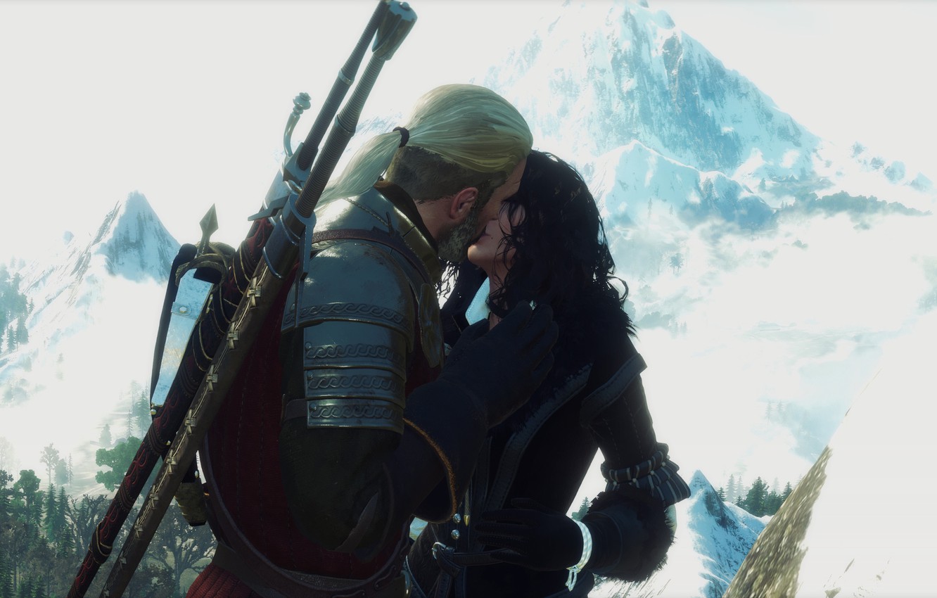 Photo Wallpaper Kiss, The Witcher, The Witcher 3, Geralt, - Geralt And Yennefer Wallpaper 4k - HD Wallpaper 