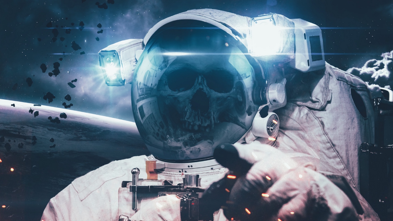 Wallpaper Cosmonaut, Space Suit, Skull, Space, Skeleton - Bullets In Space - HD Wallpaper 