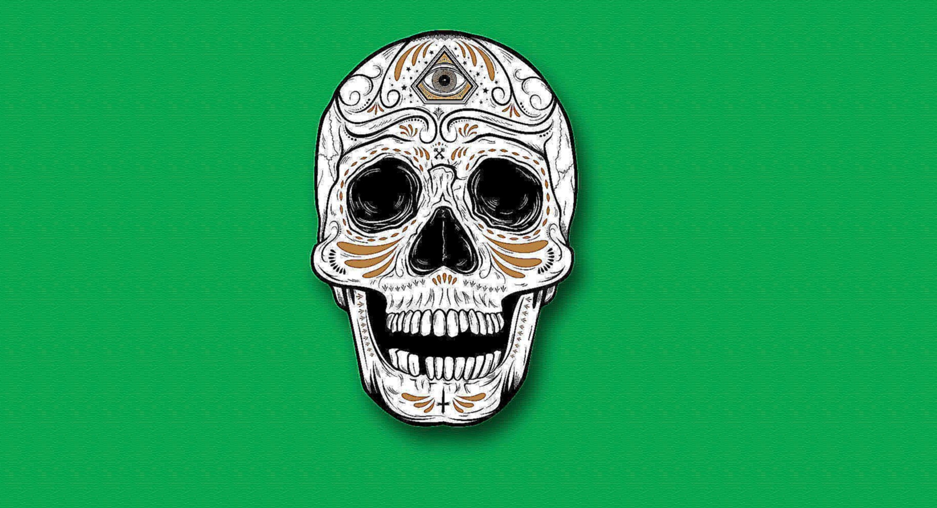 Sugar Skull Wallpaper Hd - Skull On Green Background - HD Wallpaper 