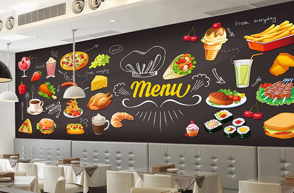 Custom Retro Wallpaper,hand Painted Food,3d Three Dimensional - Cafe Wallpaper Hd - HD Wallpaper 