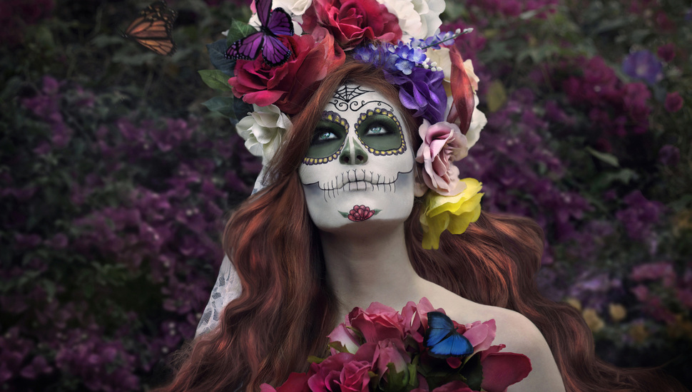 Face, Paint, Day Of The Dead, Girl, Dia De Los Muertos, - Day Of The Dead Headpieces Butterflies - HD Wallpaper 