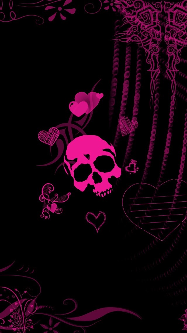 Skull Iphone Wallpaper - Pink And Black Skull Background - HD Wallpaper 