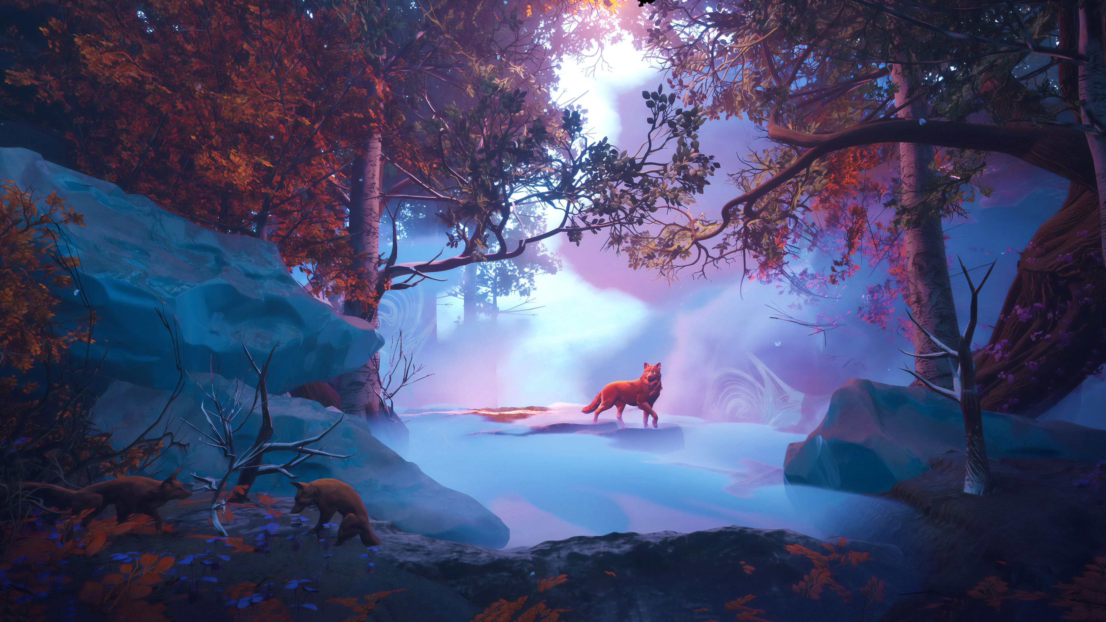 Wolf In Red Magical Woods 4k, Hd Artist, 4k Wallpapers - Wolf Wallpaper For Chromebook - HD Wallpaper 