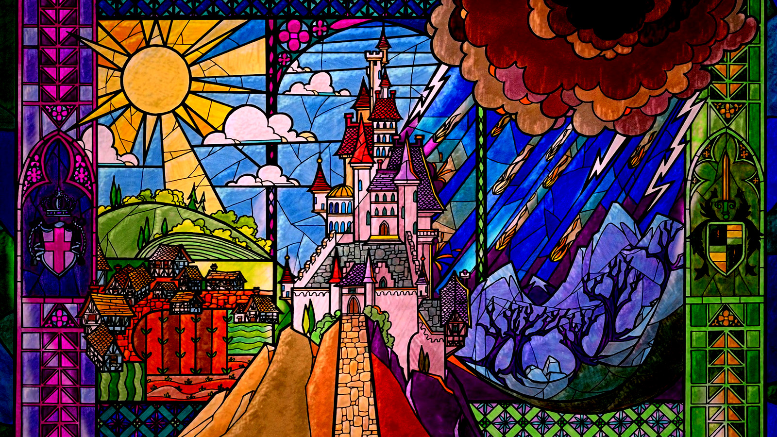 Stained Glass Wallpaper - Beauty And The Beast Castle Stained Glass -  1600x900 Wallpaper 