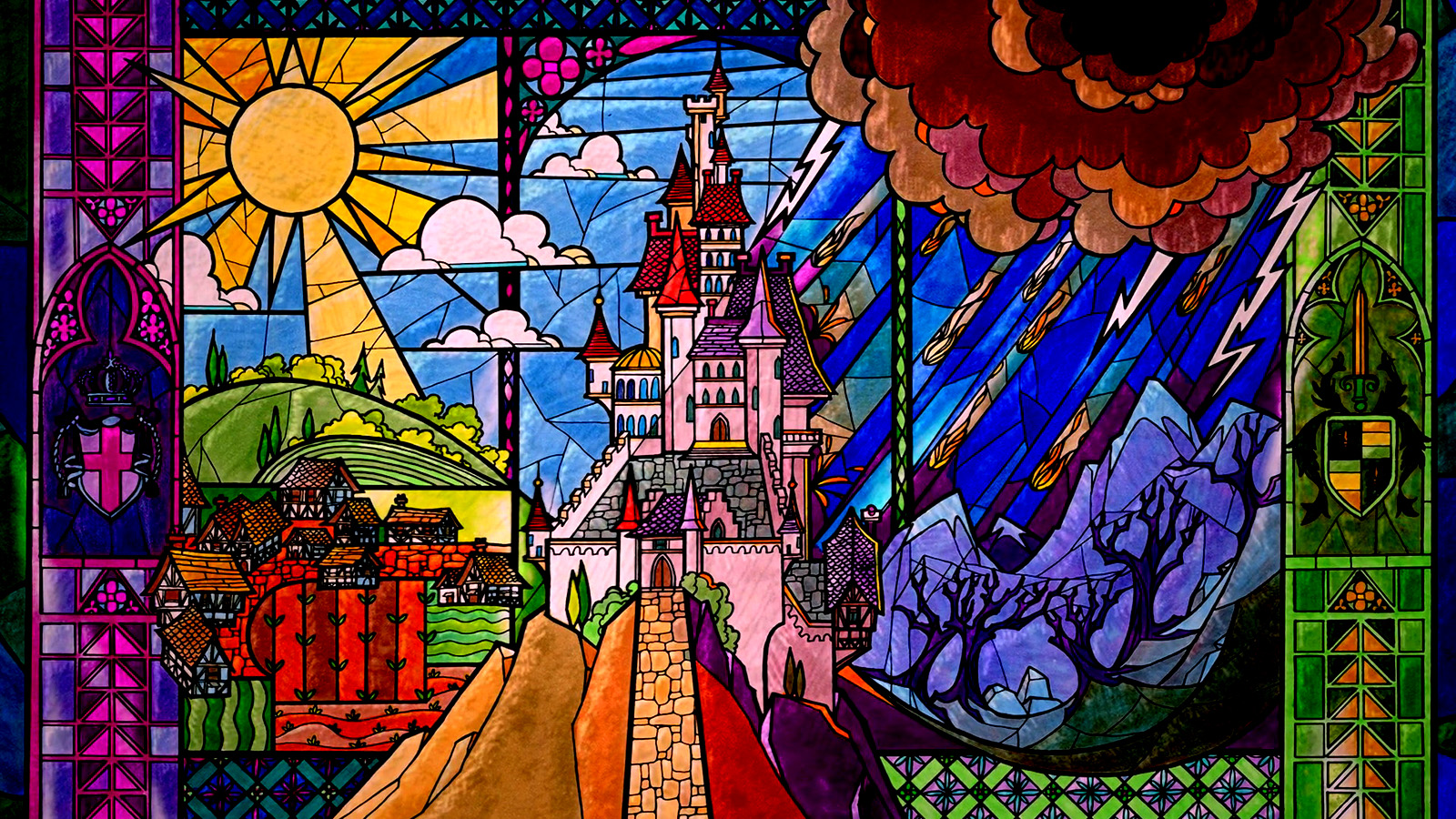 Stained Glass Wallpaper - Beauty And The Beast Castle Stained Glass - HD Wallpaper 