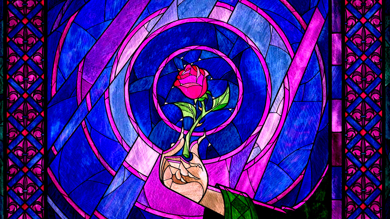 Stained Glass Wallpaper - Beauty And The Beast Disney Rose - HD Wallpaper 