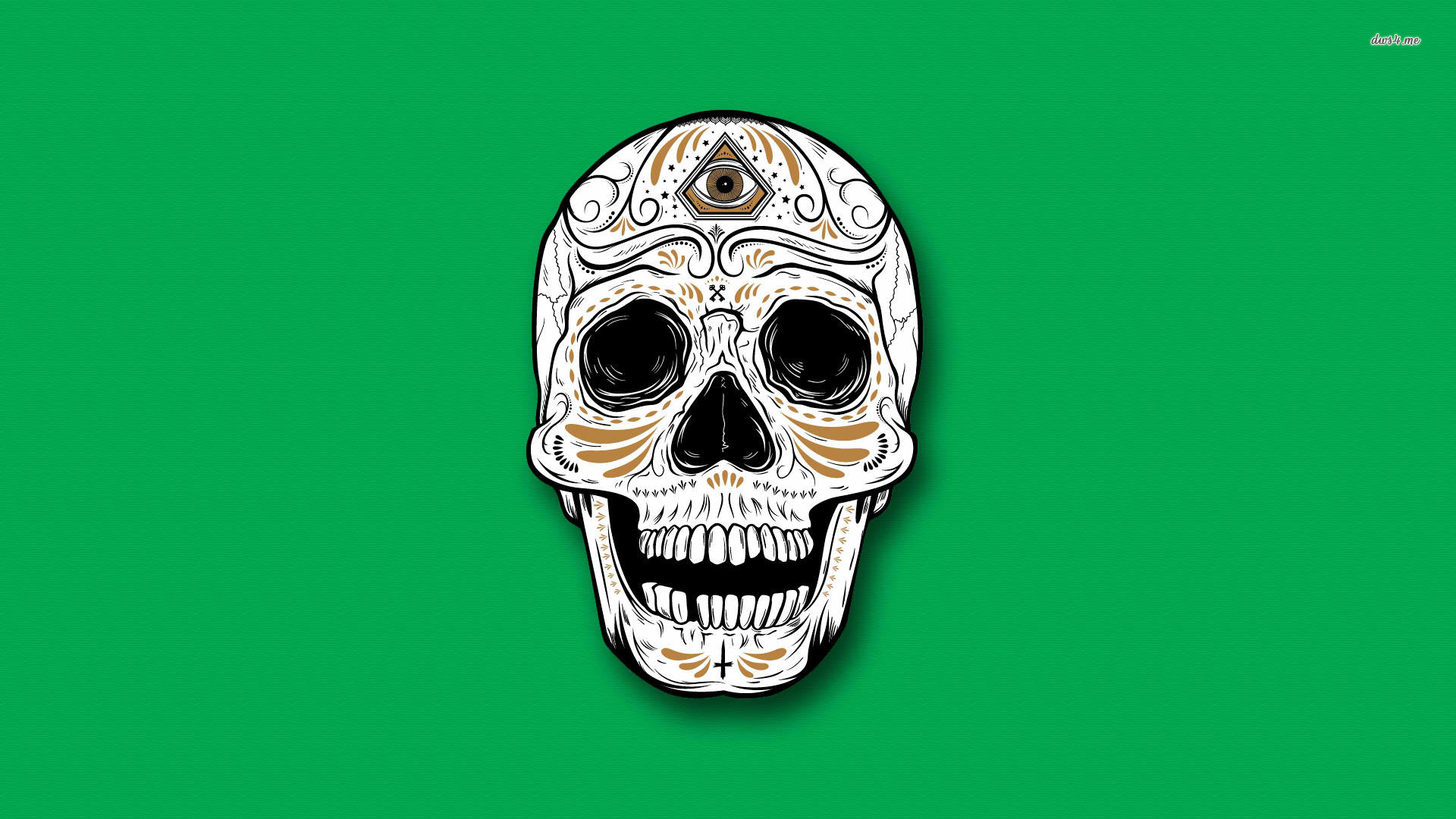 Skull On Green Background - HD Wallpaper 