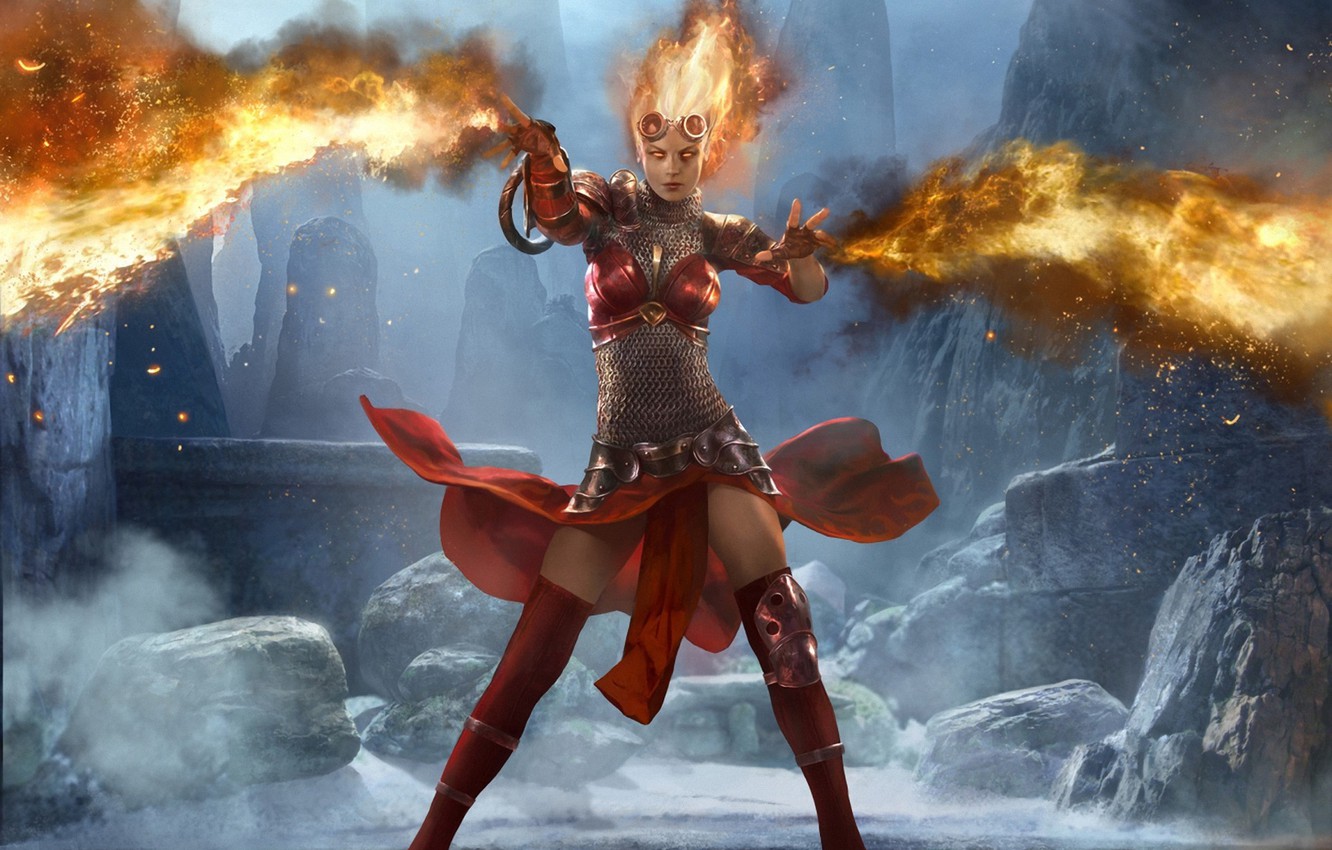 Photo Wallpaper Girl, Stones, Rocks, Fire, Art, Glasses, - Magic The Gathering - HD Wallpaper 