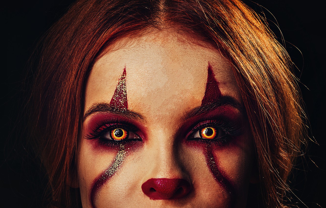 Photo Wallpaper Dark, Beautiful Girl, Creepy, Face, - Creepy Girl Clown - HD Wallpaper 