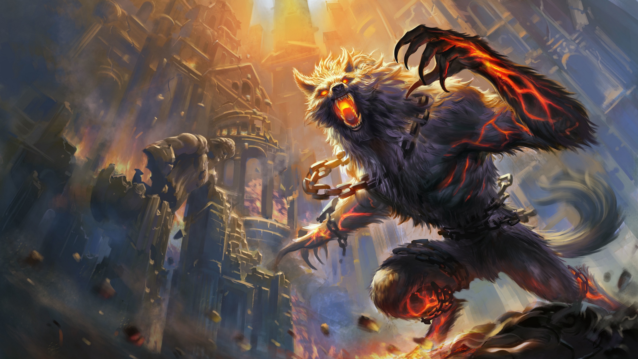 Wallpaper Smite, Werewolf, Castle, Fire, Art - Fenrir Wallpaper Smite - HD Wallpaper 