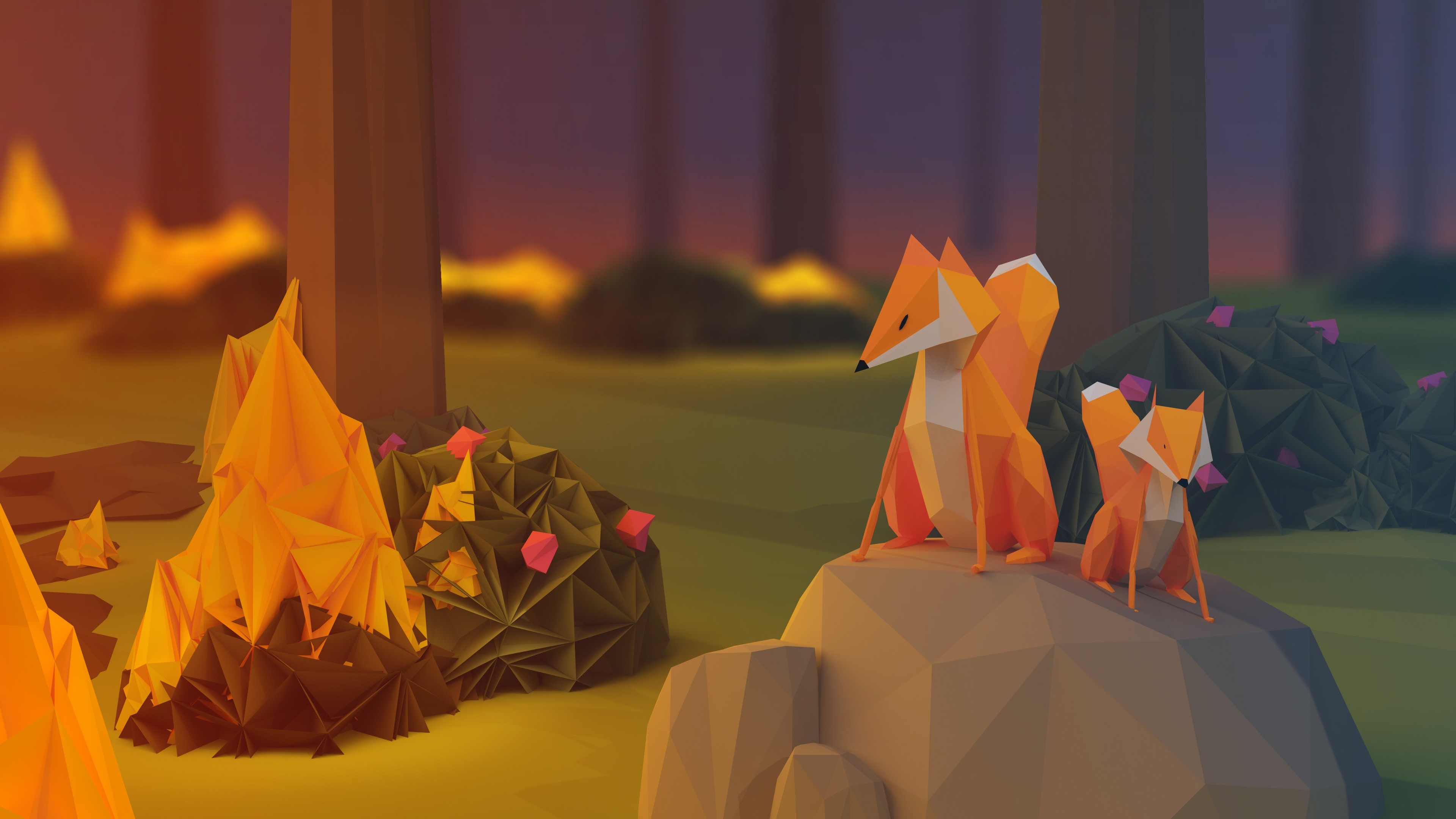 Low Poly Foxes Wallpaper - Low Poly Fox Background - HD Wallpaper 
