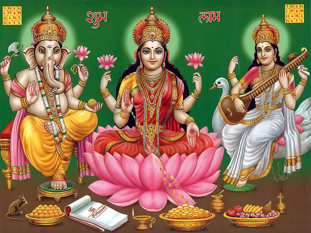 613 Ganesh Laxmi Saraswati Wallpaper - Diwali Laxmi Puja 2017 - HD Wallpaper 