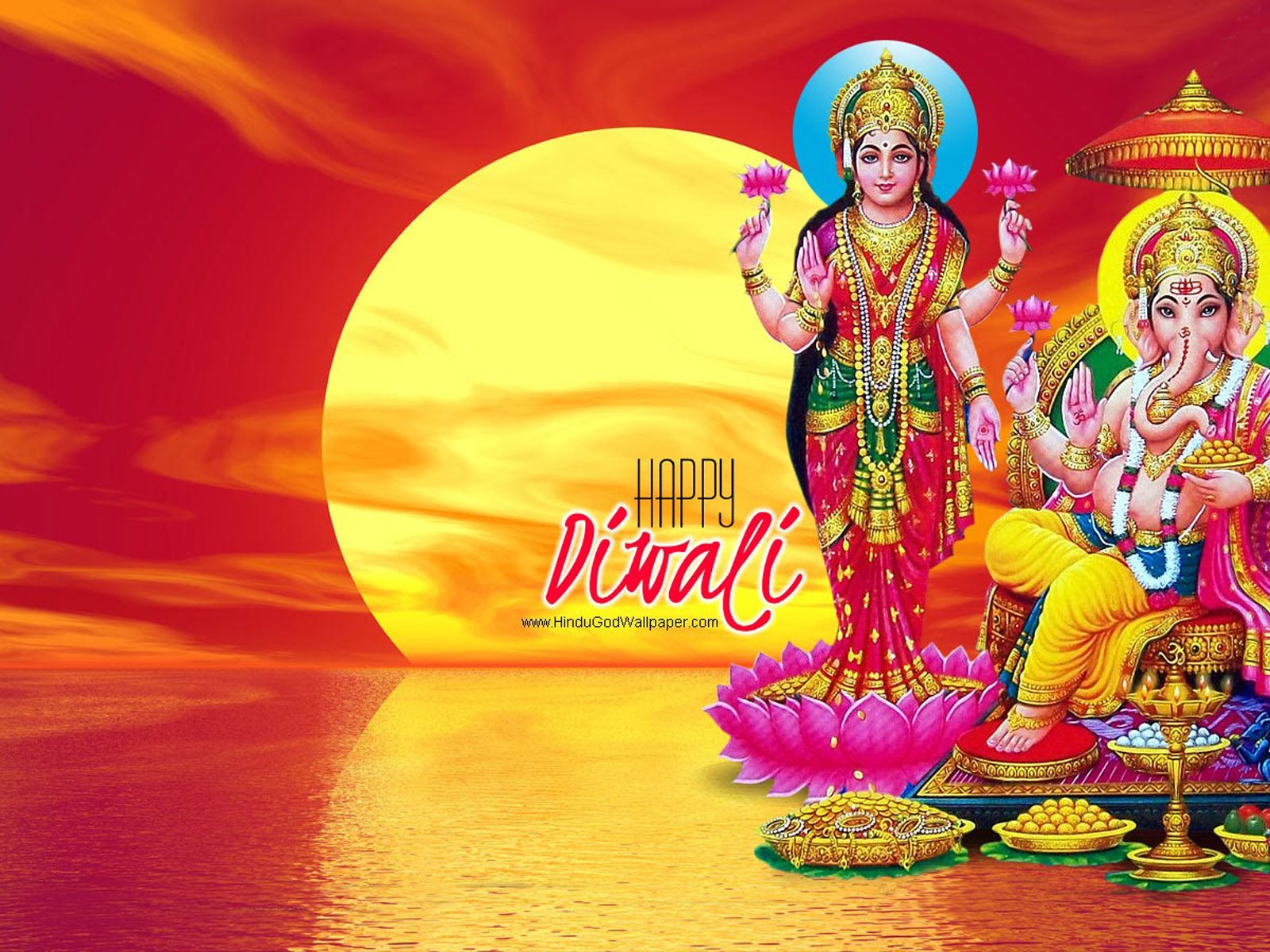 Happy Diwali With Laxmi And Ganesh - HD Wallpaper 