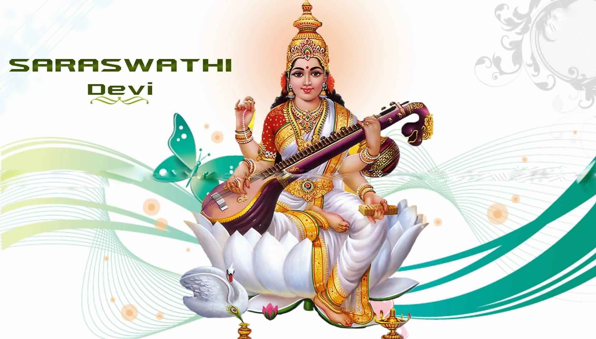 Saraswati Wallpaper Hd Full Size - Saraswati Mata Images Png - HD Wallpaper 