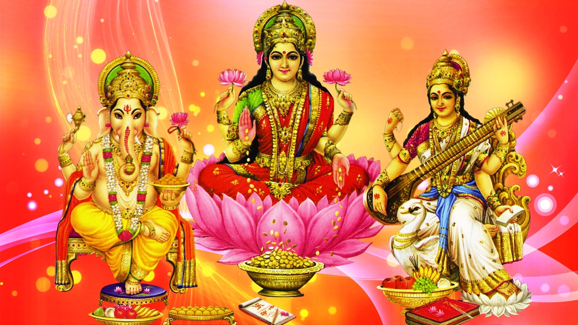 Laxmi Ganesh Saraswati Hd - HD Wallpaper 