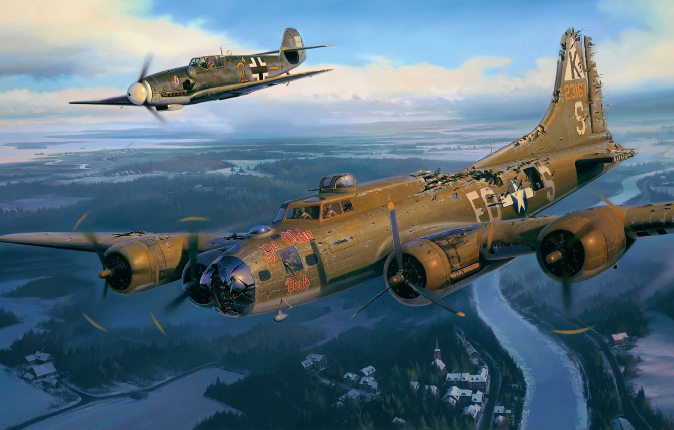 Photo Wallpaper War, Art, Airplane, Painting, Aviation, - B 17 Franz Stigler - HD Wallpaper 