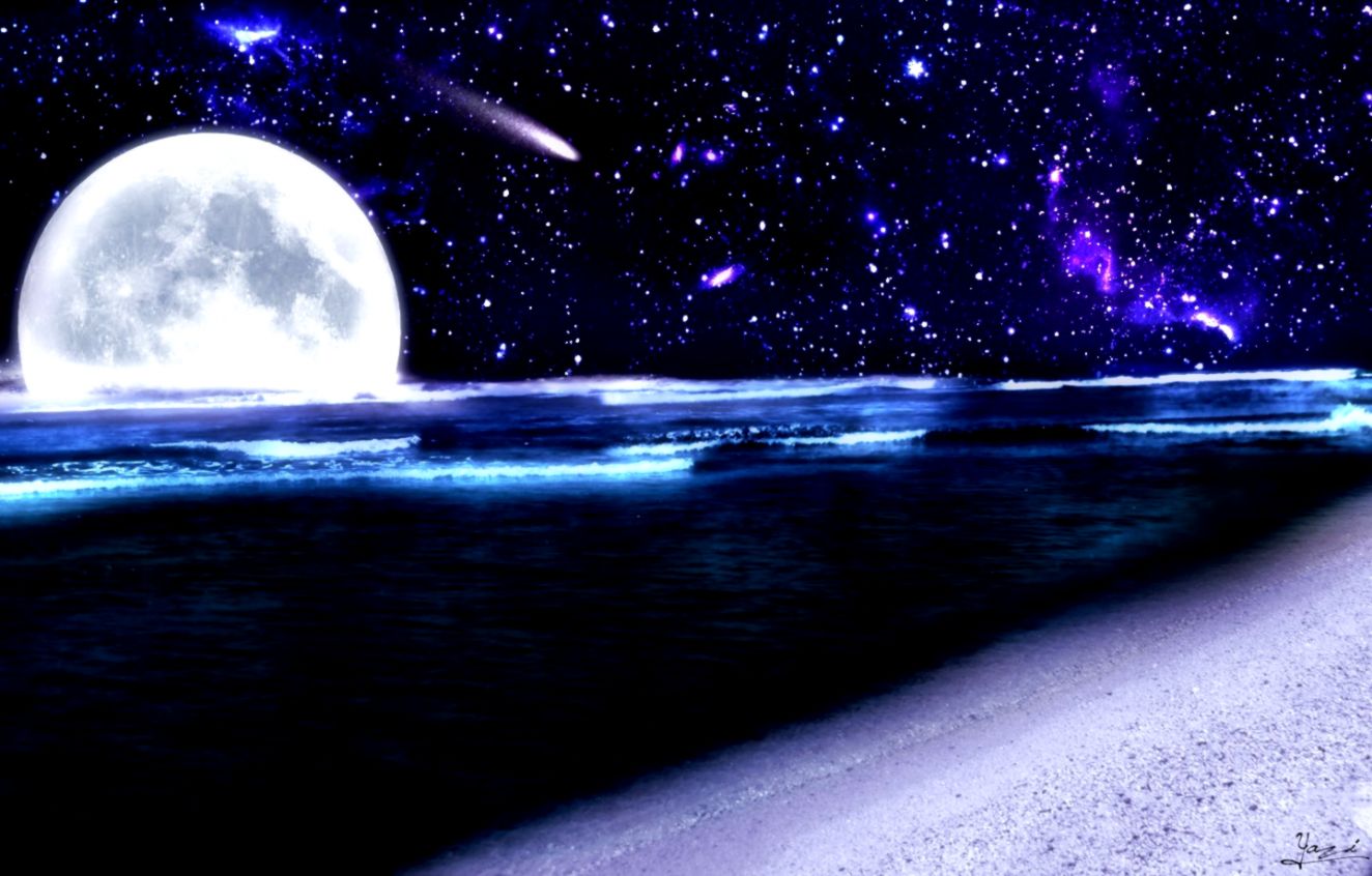 Sky Night Beach Ocean Sky Moon Stars Wallpaper Mobile - Beach At Night With Stars - HD Wallpaper 