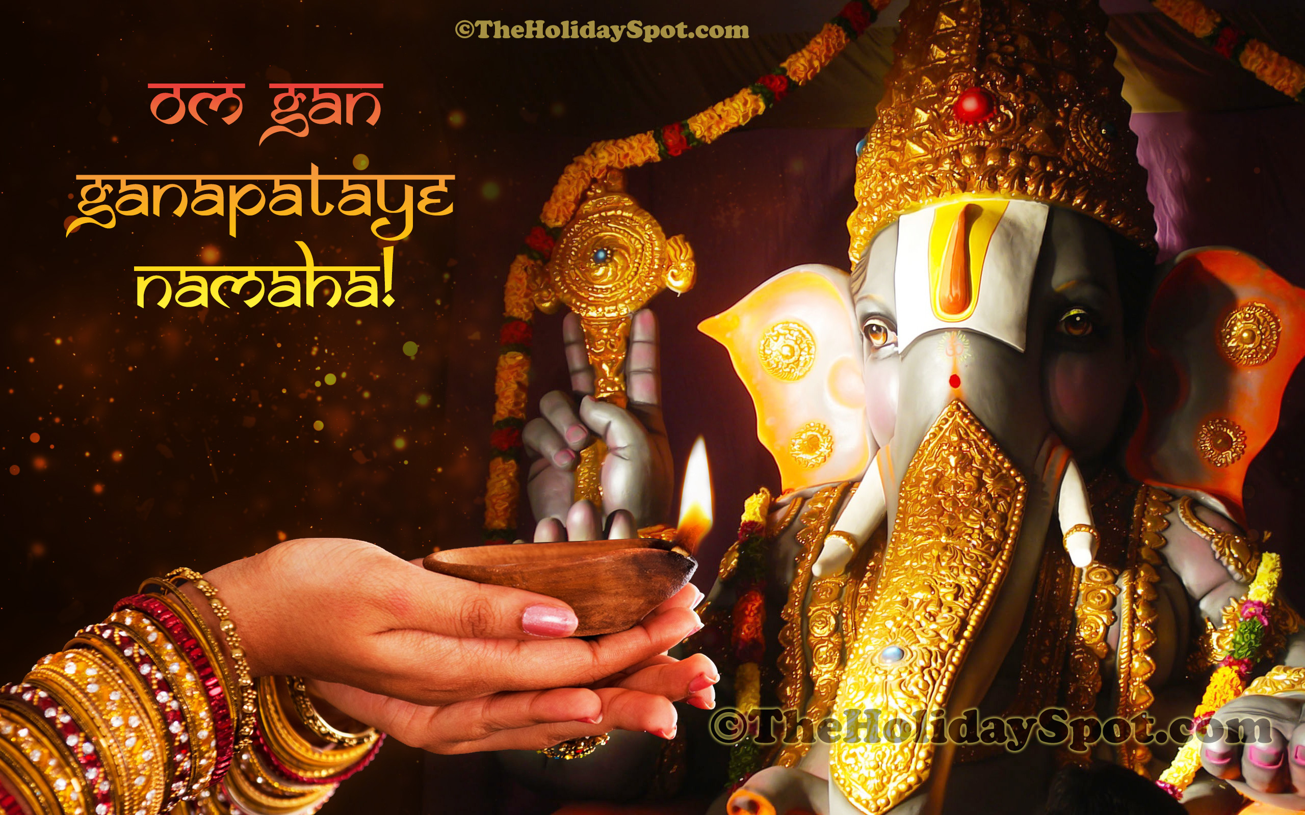 Hd Wallpaper With The Mantra Om Gan Ganapataye Namaha - Ganesh Chaturthi Wallpaper Hd - HD Wallpaper 