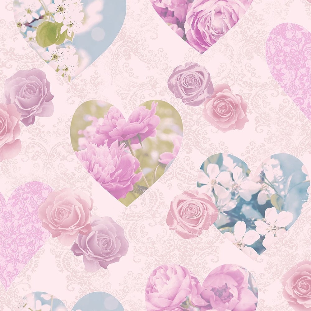 Flowers And Hearts Background - HD Wallpaper 
