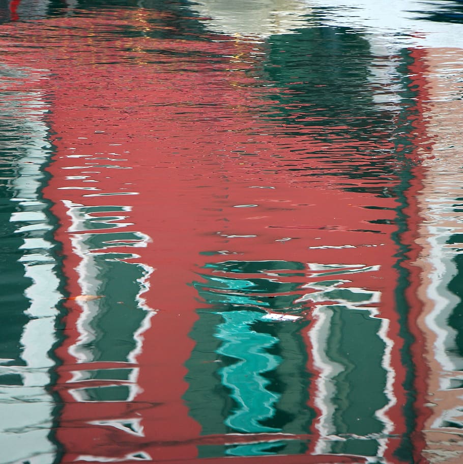 Water, Reflection, Art, Pattern, Color, Burano, Red, - Reflection - HD Wallpaper 