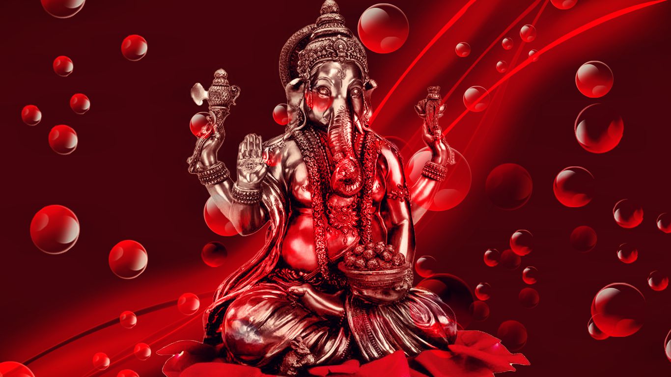 Lord Ganesh In Red - 1366x768 Wallpaper 