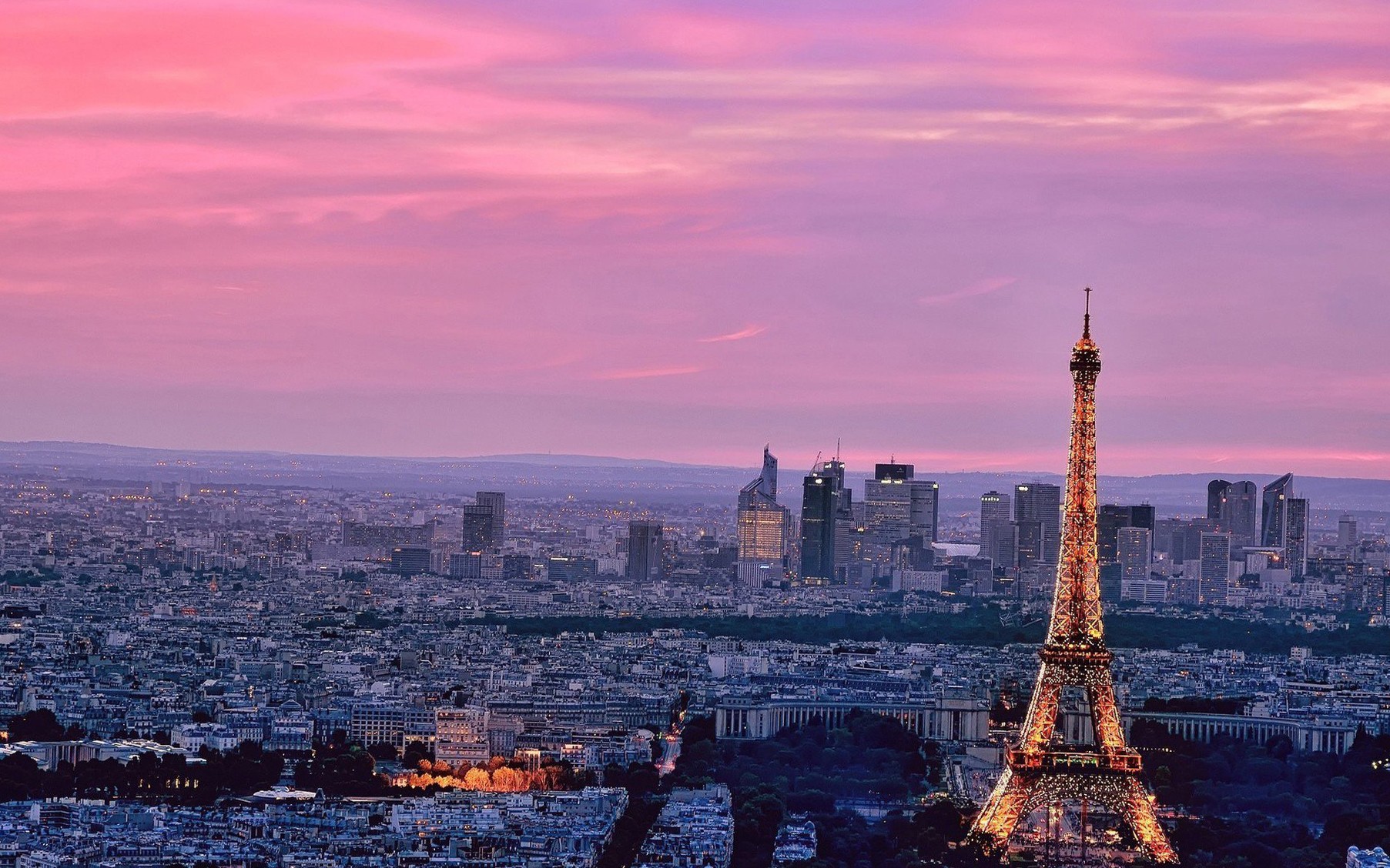 Paris, Pink Sky, City View, Eiffel Tower, - Eiffel Tower City View - HD Wallpaper 