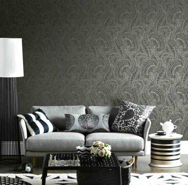 Desain Wallpaper Ruang Tamu Elegan - Paisley Wallpaper Home - HD Wallpaper 