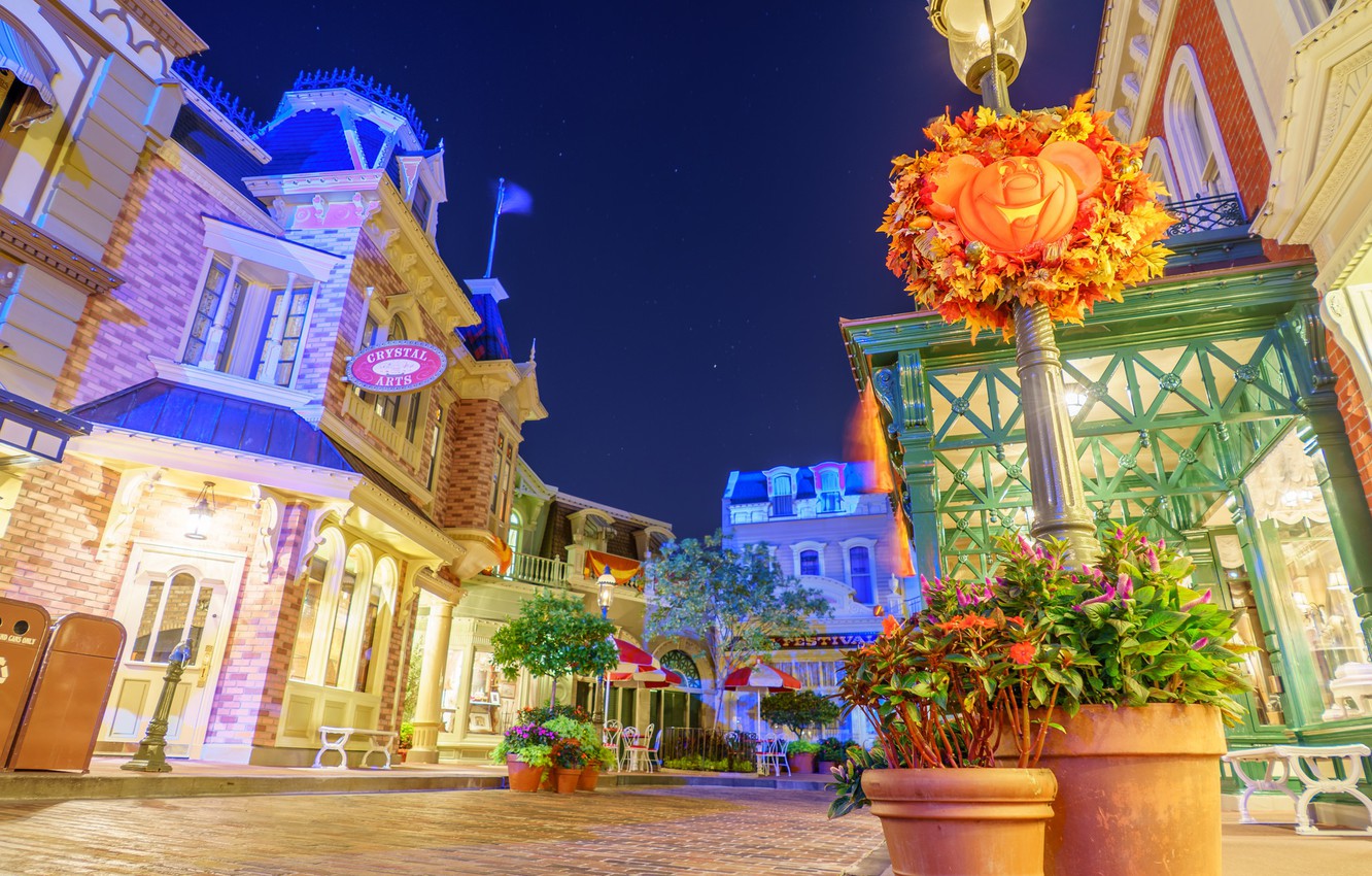 Photo Wallpaper Night, Lights, Park, Street, Home, - Tourist Attraction - HD Wallpaper 