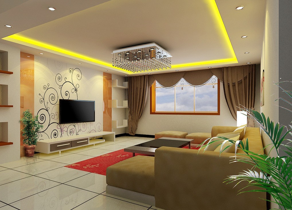 Living Room Interior Ceiling Decoration - HD Wallpaper 