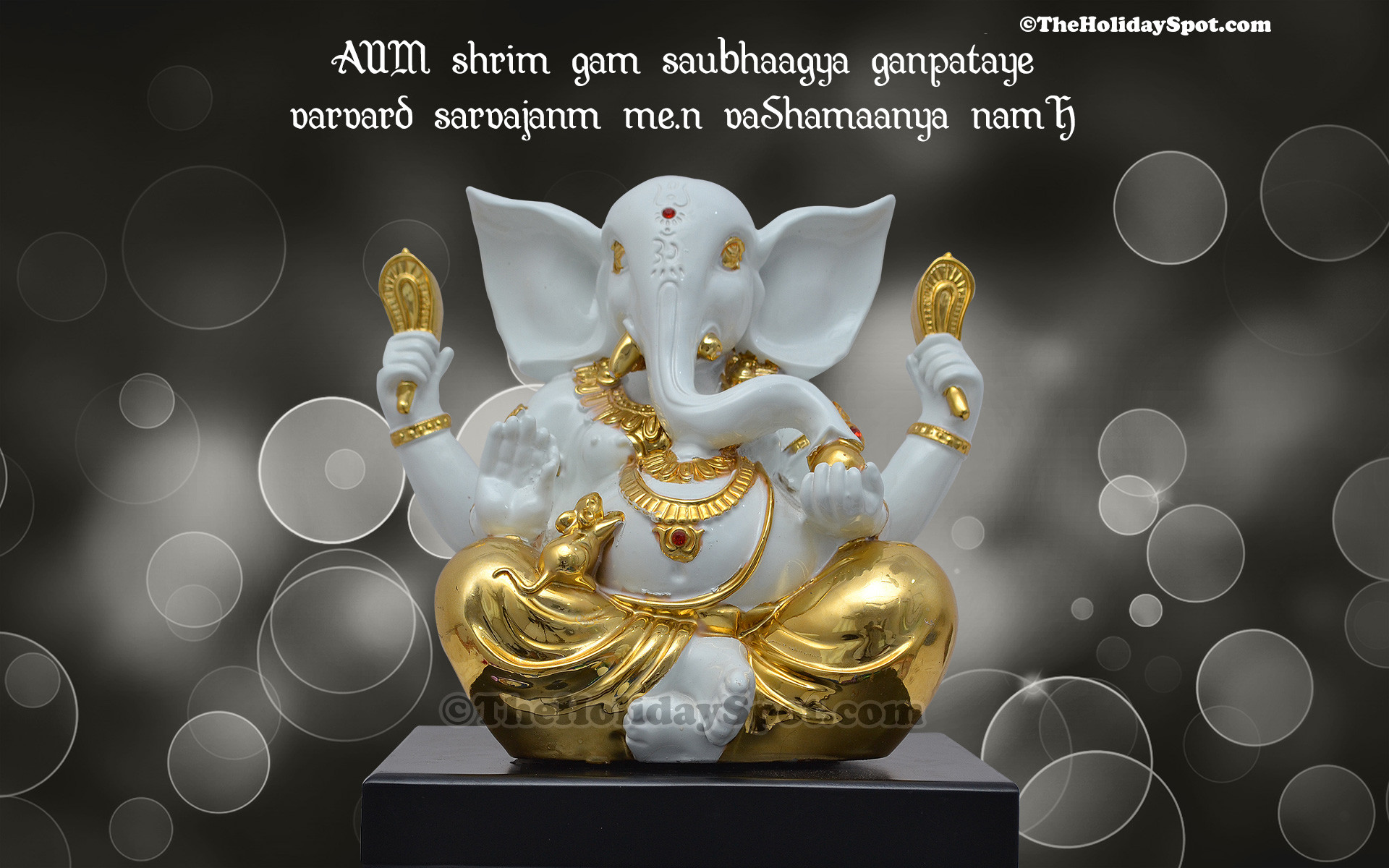 Ganesh Chaturthi Wallpaper With Mantra Of Lord Ganesha - HD Wallpaper 
