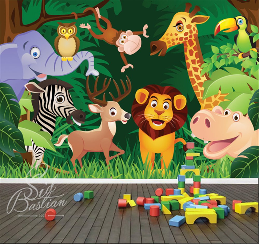 Wallpaper Anak Wallpaper Custom Zoo - Animals In The Wild Cartoon -  1000x942 Wallpaper 