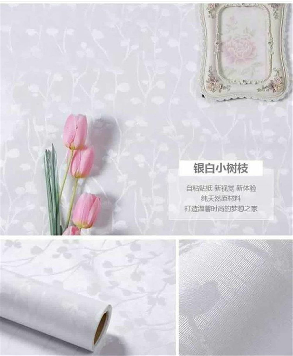 Wallpaper Sticker Wall Paper Putih Polos Motif Bunga - Bunga Putih Polos - HD Wallpaper 