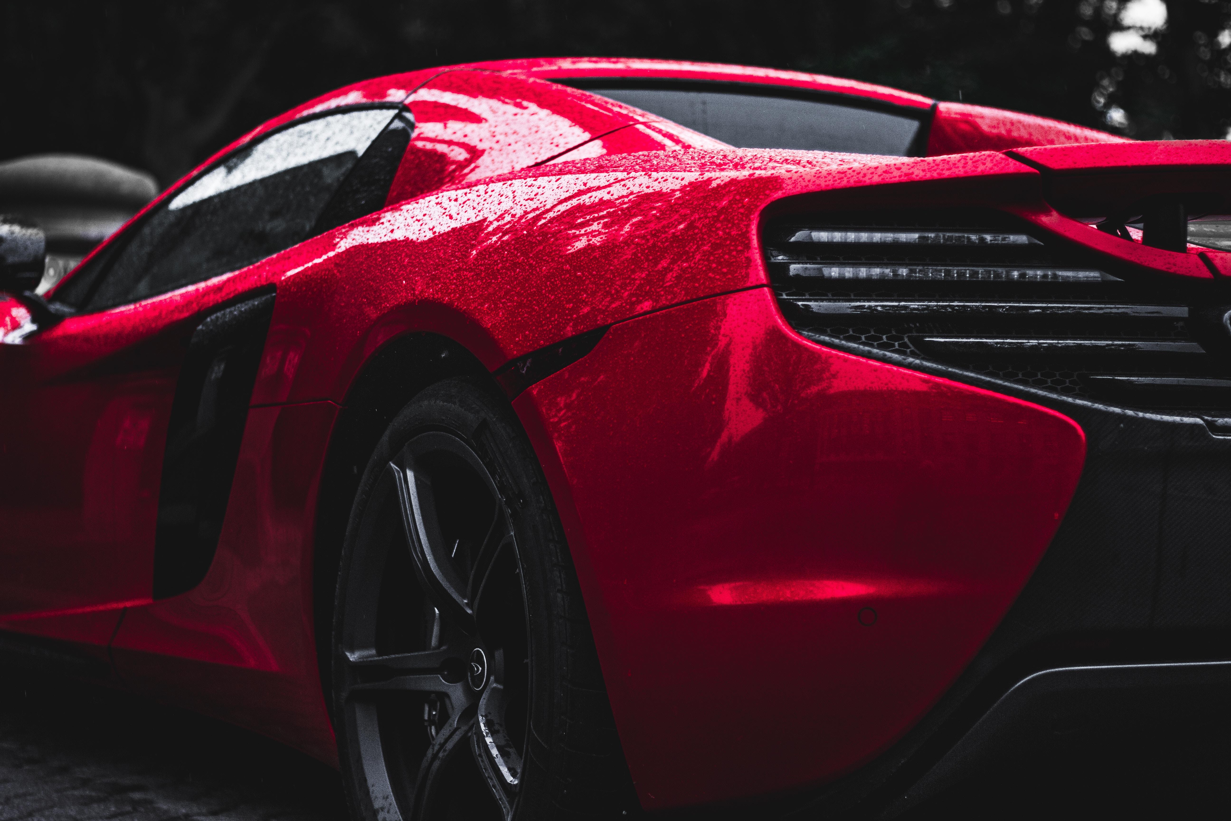 Auto, Sports Car, Side View, Wheel, Drops - Red Car Water Drops - HD Wallpaper 