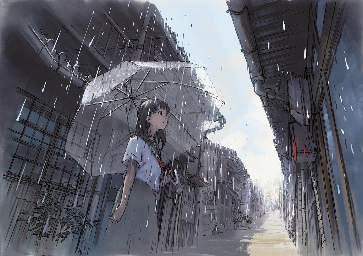 Anime Girl In The Rain - HD Wallpaper 