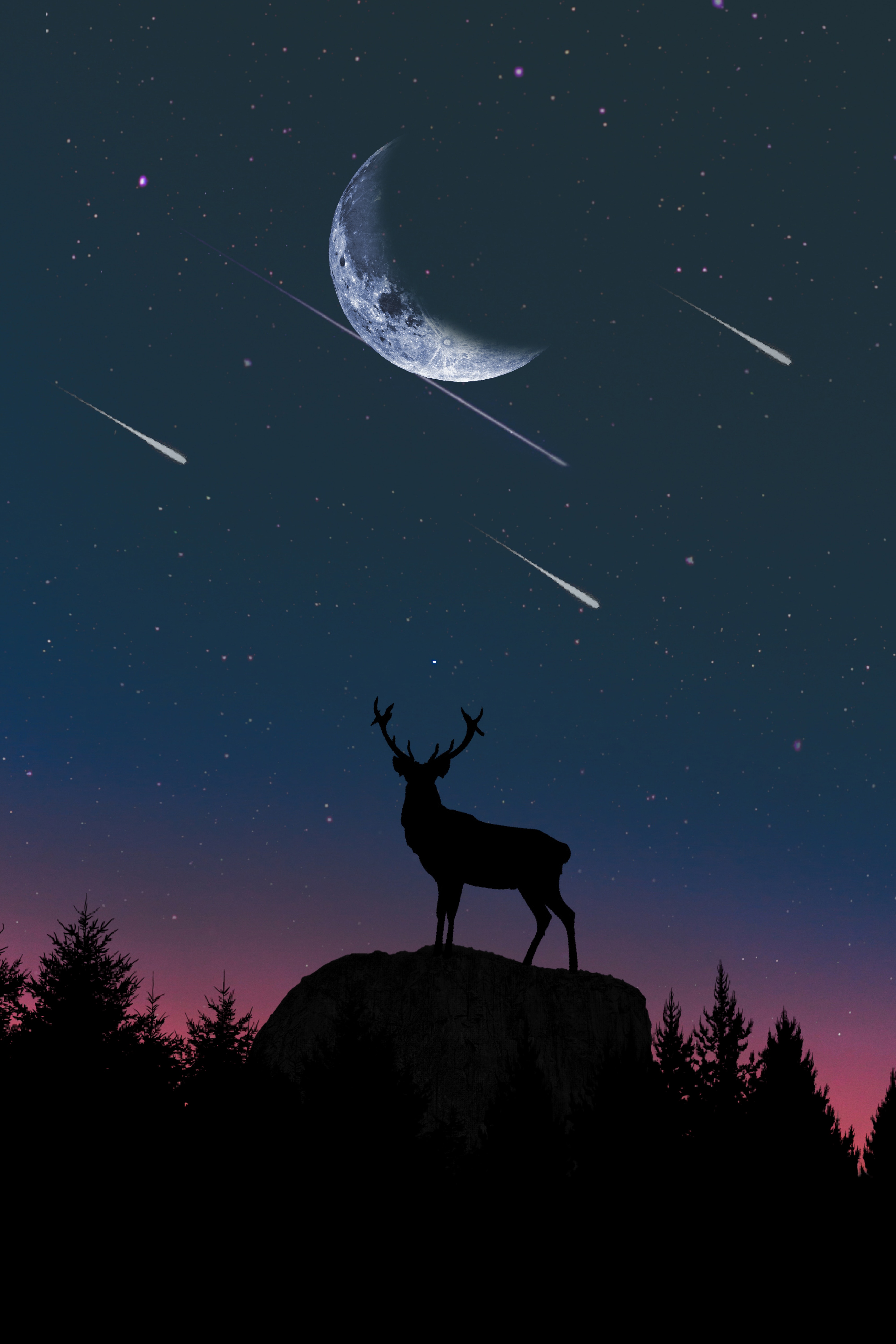 Wallpaper Deer, Silhouette, Twilight, Moon, Hill - Iphone Wallpaper Deer - HD Wallpaper 