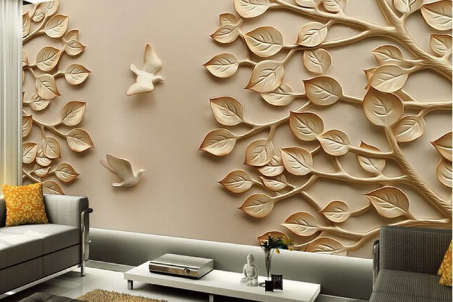 3d Wallpaper For Living Room Birds And Leaves Designs - Latest 3d Wallpaper 2019 - HD Wallpaper 