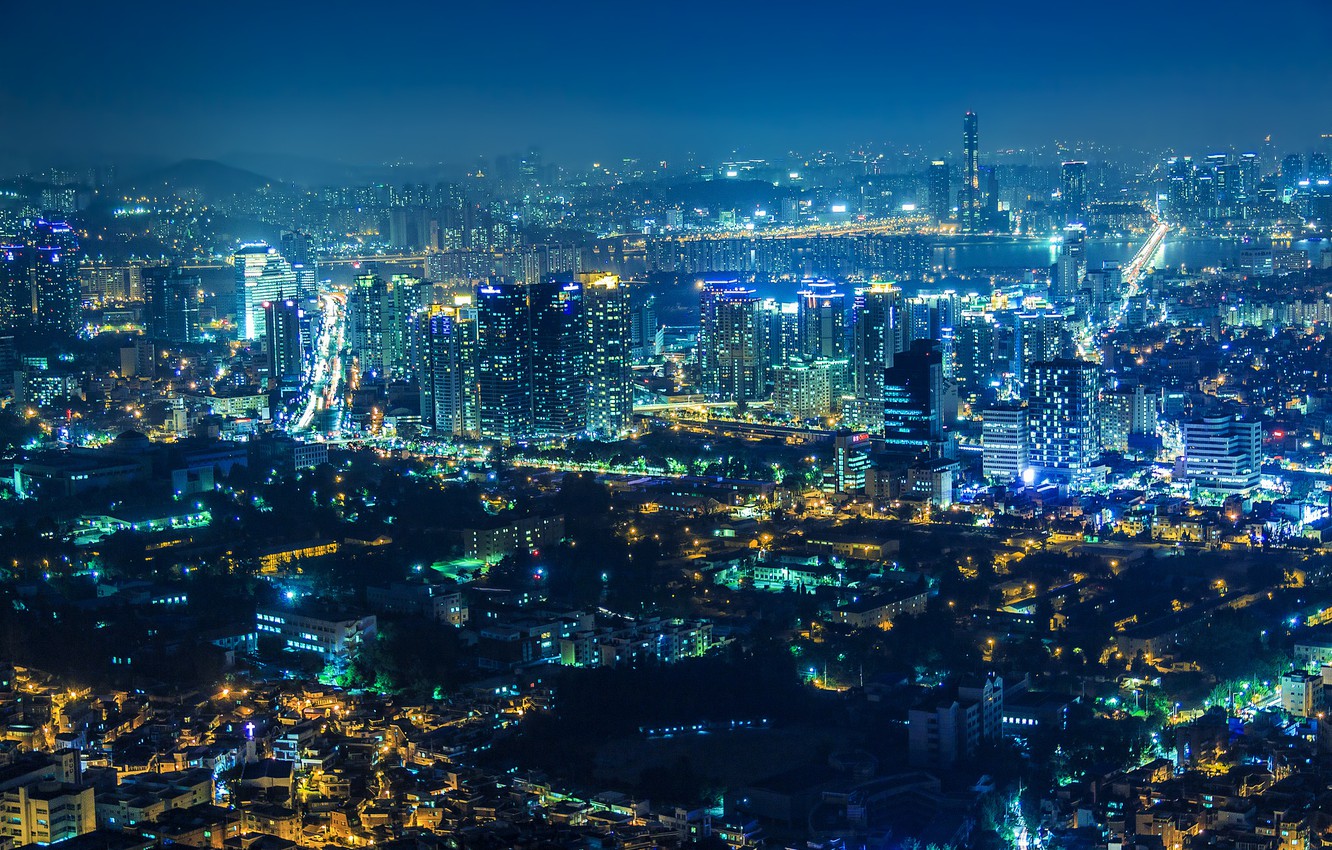 Photo Wallpaper Night, The City, Lights, View, Home, - Seoul Wallpaper Night - HD Wallpaper 