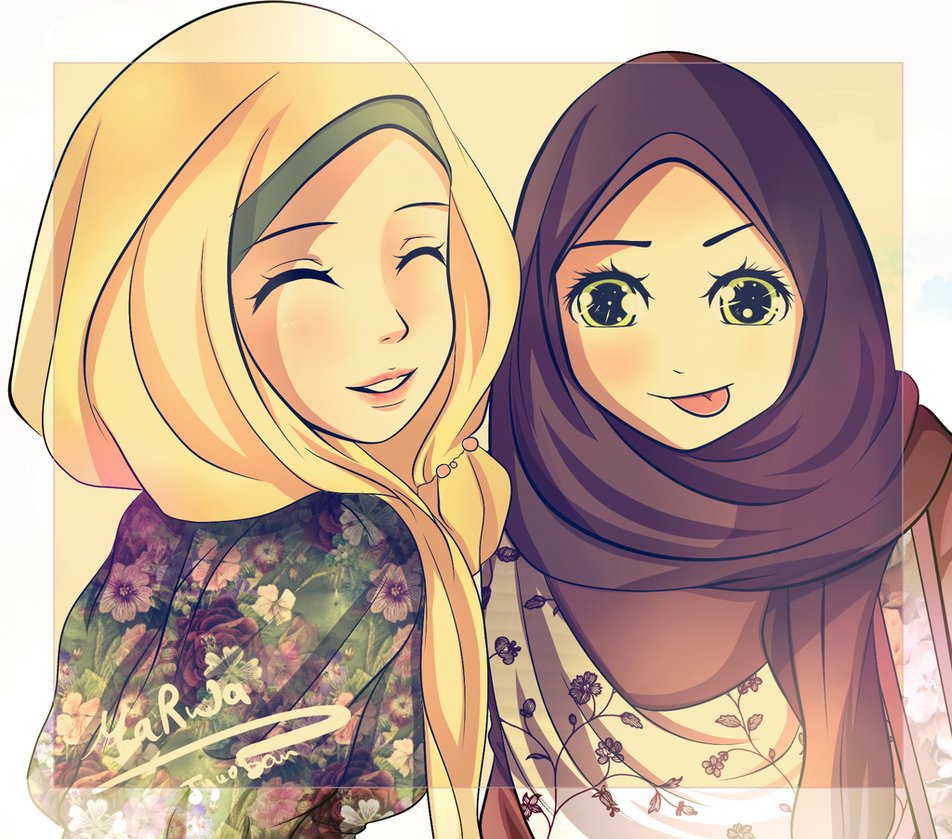 Cute Cartoon Hijab Girl - HD Wallpaper 