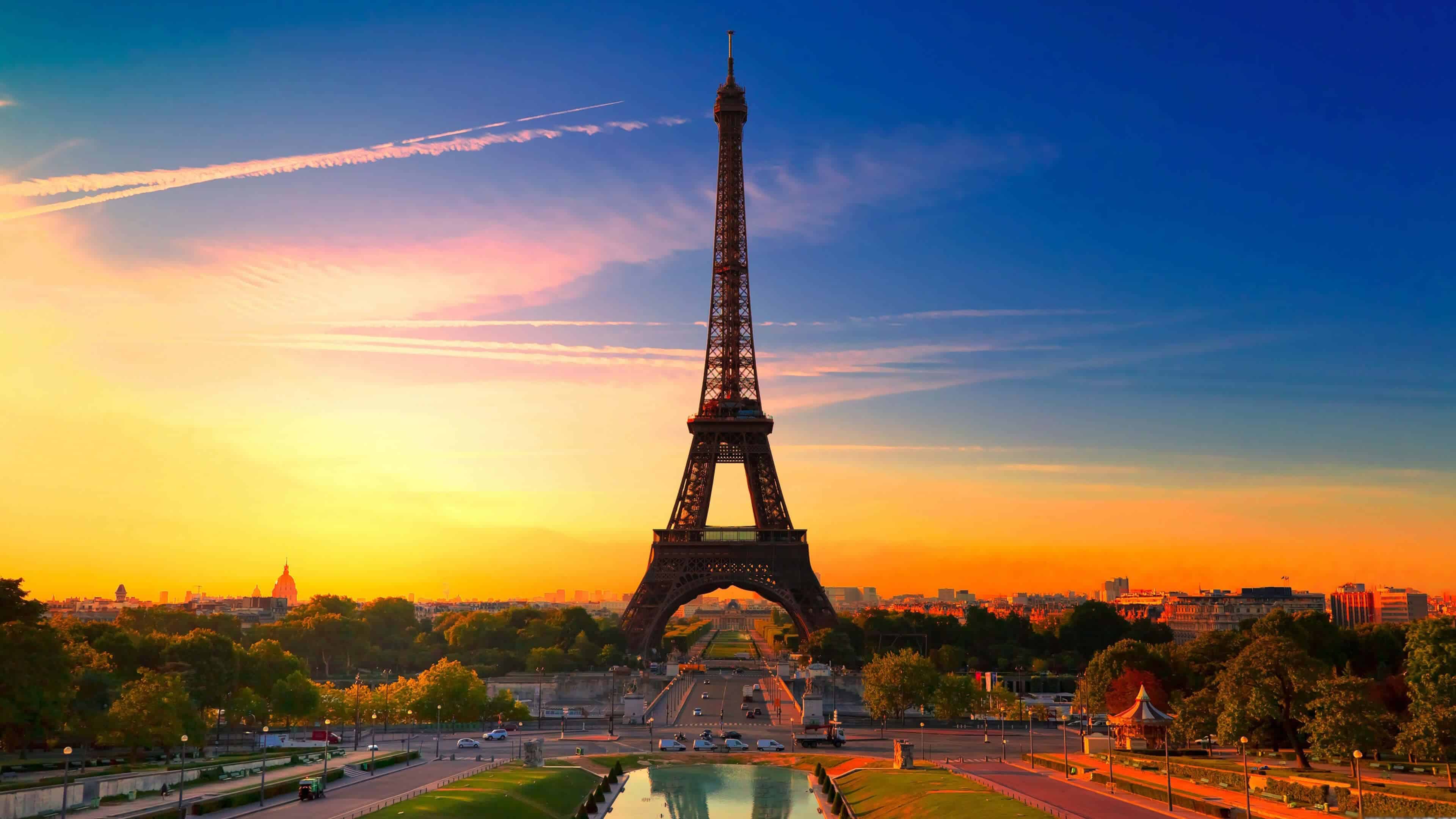 Eiffel Tower At Sunset Paris France Uhd 4k Wallpaper - France Hd - HD Wallpaper 