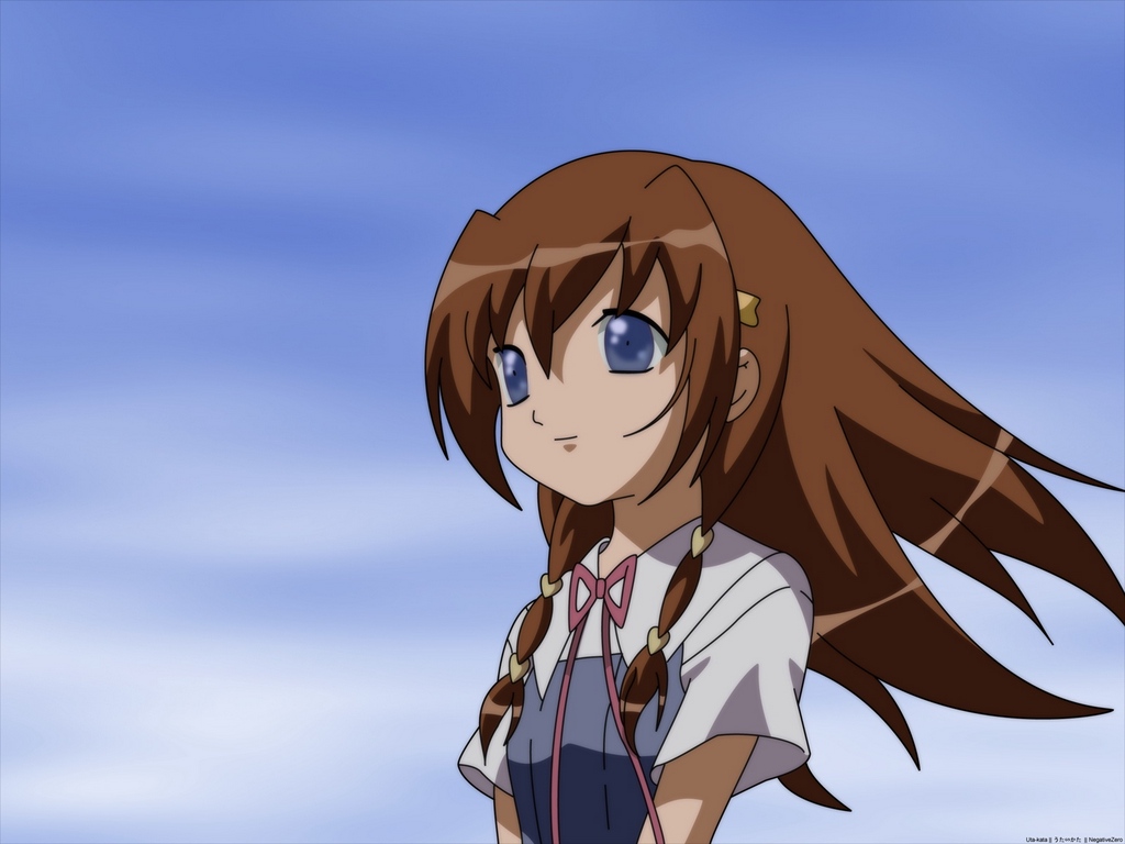 Wallpaper Uta-kata, Girl, Brunette, Wind, Hair, Eyes, - Barna Haju Anime - HD Wallpaper 