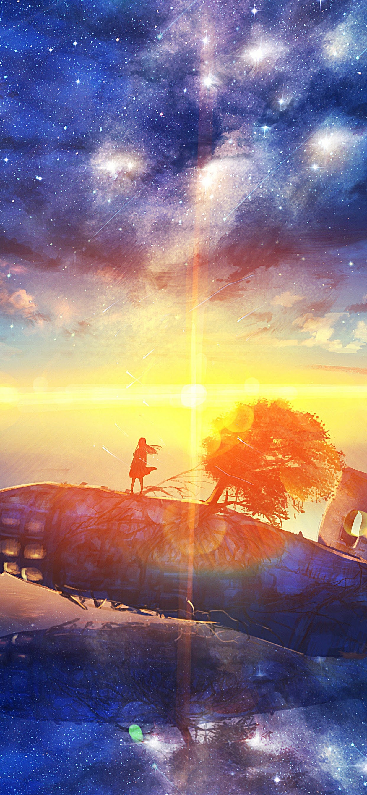 Sunrise, Anime, Scenery, Horizon, Stars, 4k, - Anime Scenery - HD Wallpaper 