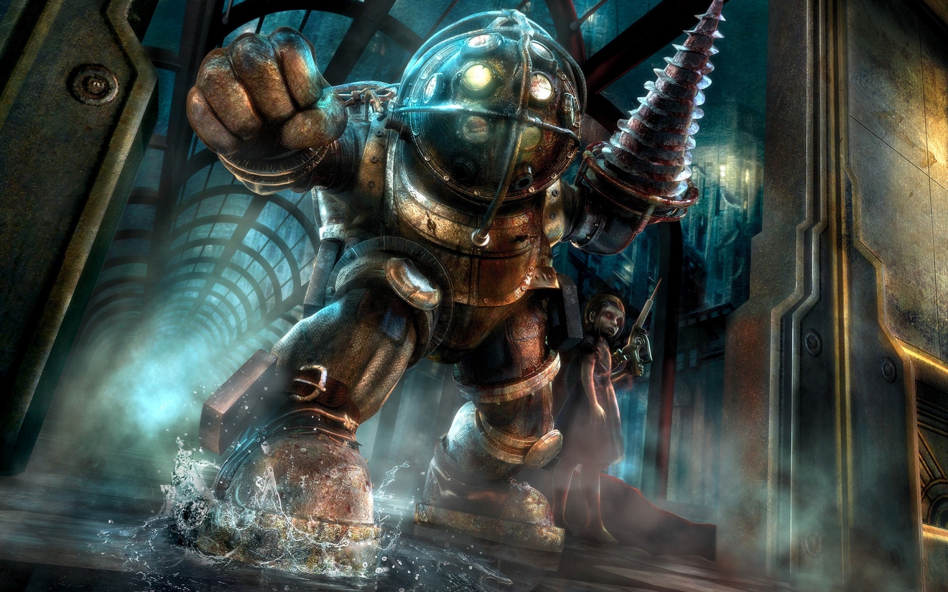 Wallpaper Bioshock, Big Daddy, Little Sister - HD Wallpaper 