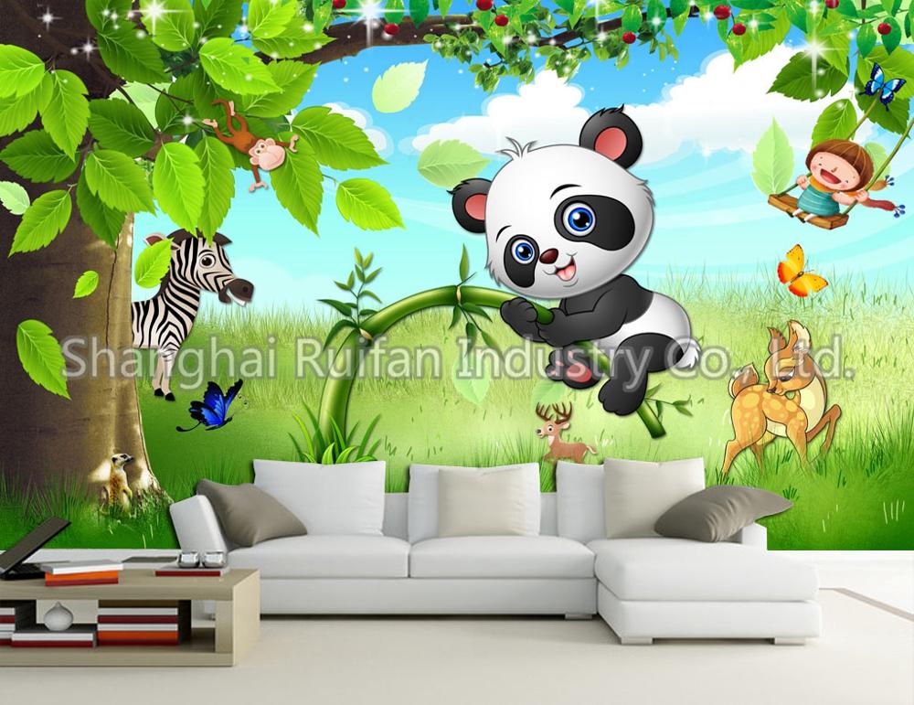 Custom Self Adhesive Lovely Panda Bamboo Cartoon Dollhouse - Beautiful Cartoon 3d - HD Wallpaper 